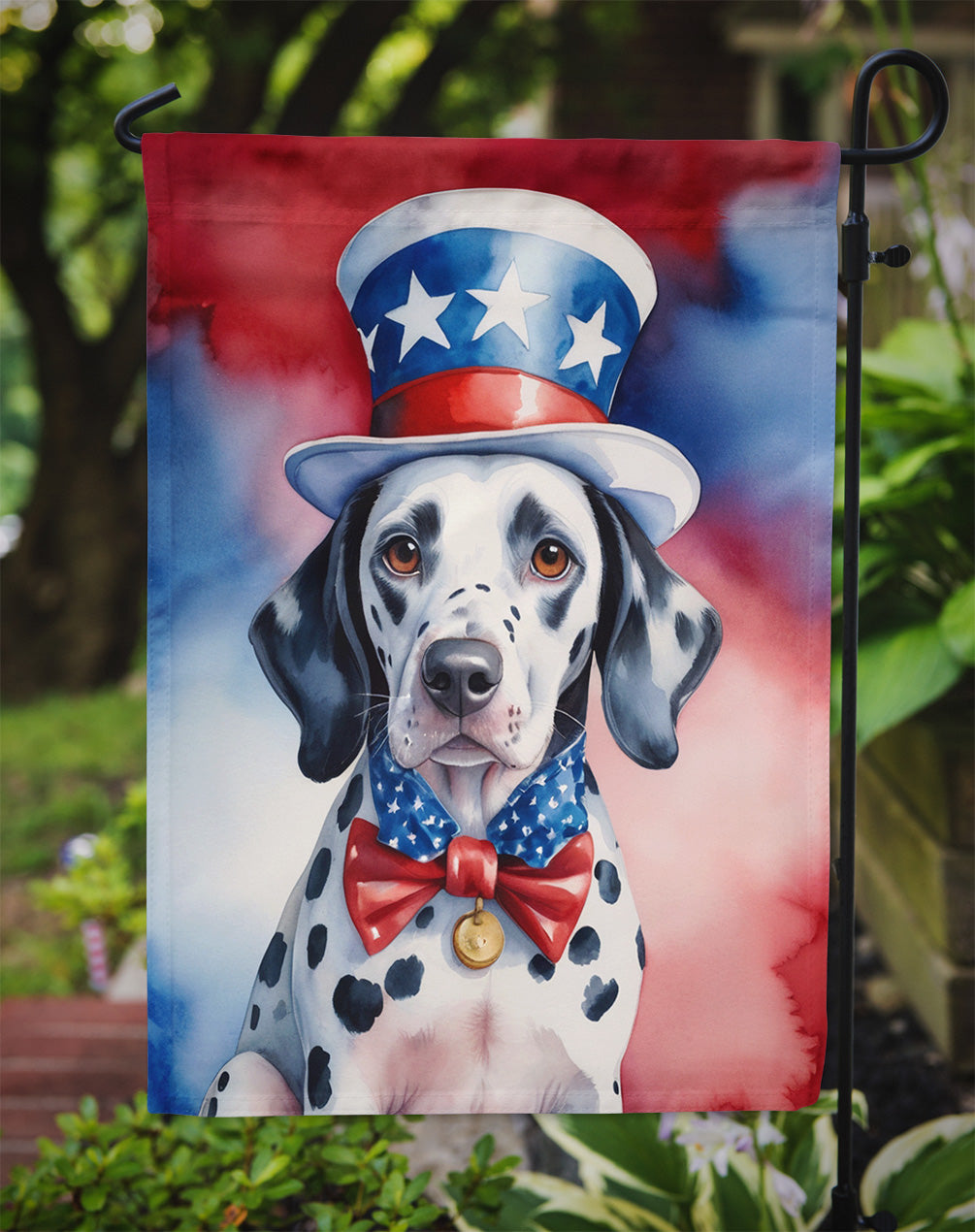 Dalmatian Patriotic American Garden Flag – Dog in Uncle Sam Hat | Red, White & Blue Outdoor Decor