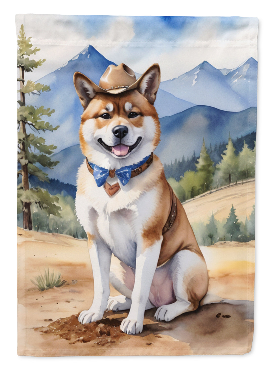 Akita Cowboy Welcome Garden Flag – Western Dog Yard Decor with Mountain Landscape