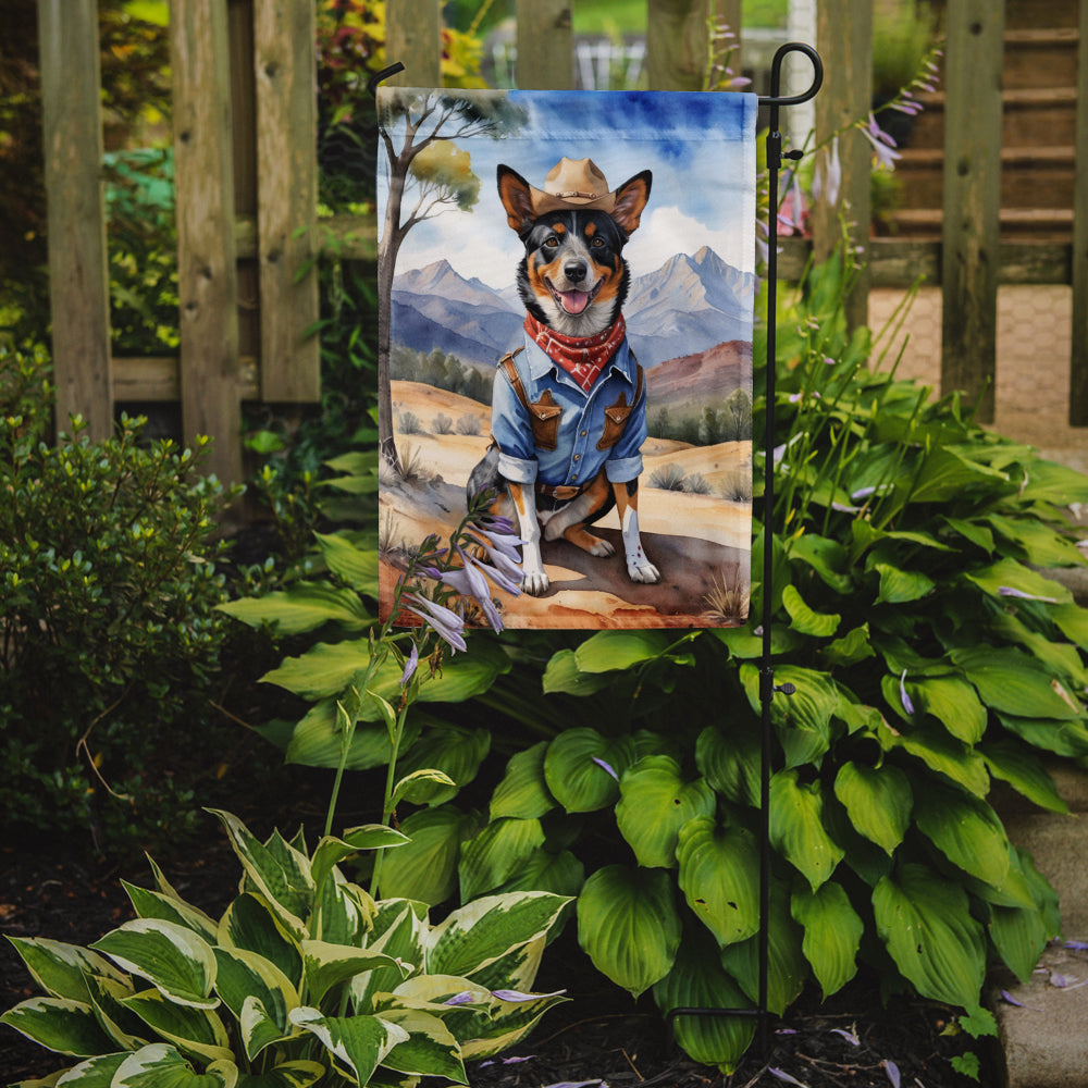 Australian Cattle Dog Cowboy Welcome Garden Flag – Western Dog Yard Decor with Mountain Landscape
