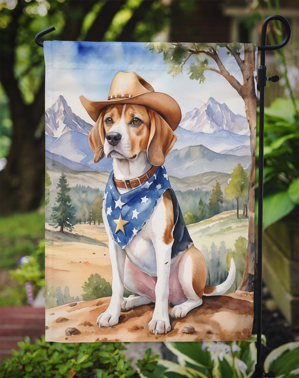 Beagle Cowboy Welcome Garden Flag – Western Dog Yard Decor with Mountain Landscape