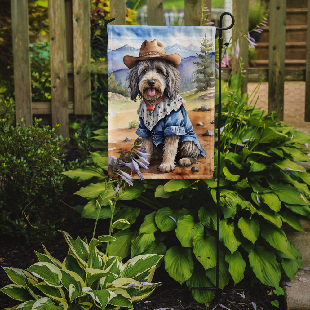 Bergamasco Sheepdog Cowboy Welcome Garden Flag – Western Dog Yard Decor with Mountain Landscape