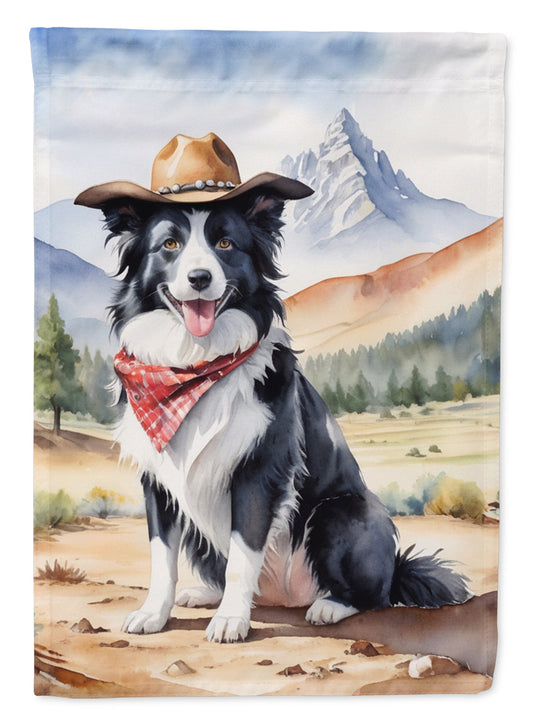 Border Collie Cowboy Welcome Garden Flag – Western Dog Yard Decor with Mountain Landscape
