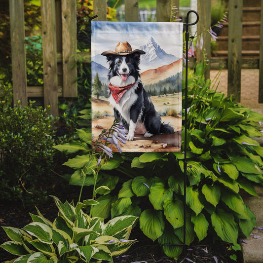 Border Collie Cowboy Welcome Garden Flag – Western Dog Yard Decor with Mountain Landscape