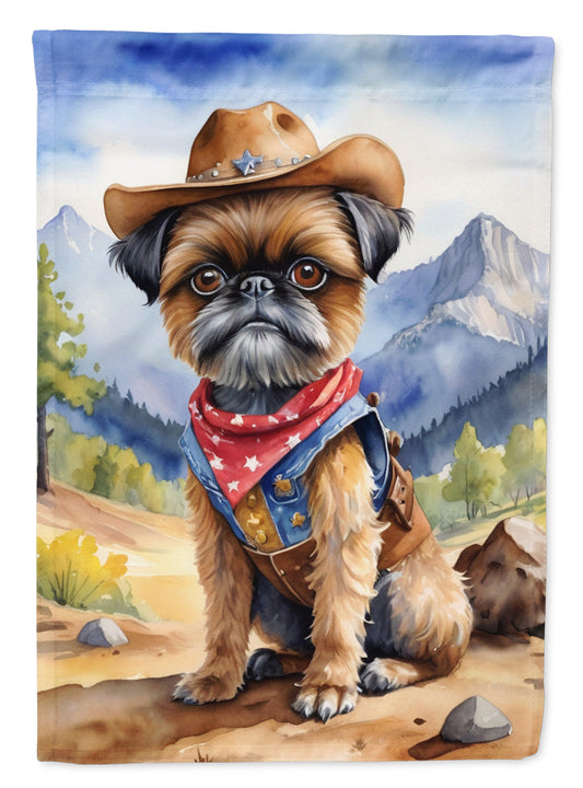 Brussels Griffon Cowboy Welcome Garden Flag – Western Dog Yard Decor with Mountain Landscape