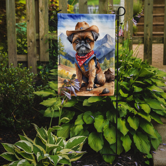Brussels Griffon Cowboy Welcome Garden Flag – Western Dog Yard Decor with Mountain Landscape