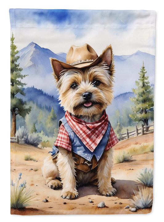 Cairn Terrier Cowboy Welcome Garden Flag – Western Dog Yard Decor with Mountain Landscape