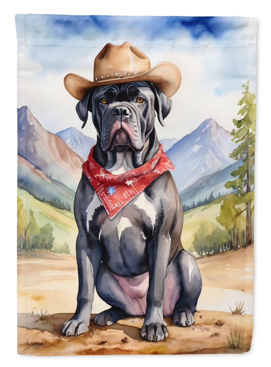 Cane Corso Cowboy Welcome Garden Flag – Western Dog Yard Decor with Mountain Landscape