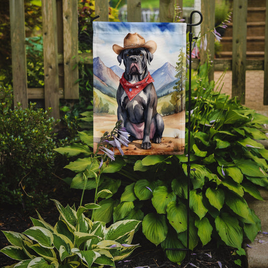 Cane Corso Cowboy Welcome Garden Flag – Western Dog Yard Decor with Mountain Landscape