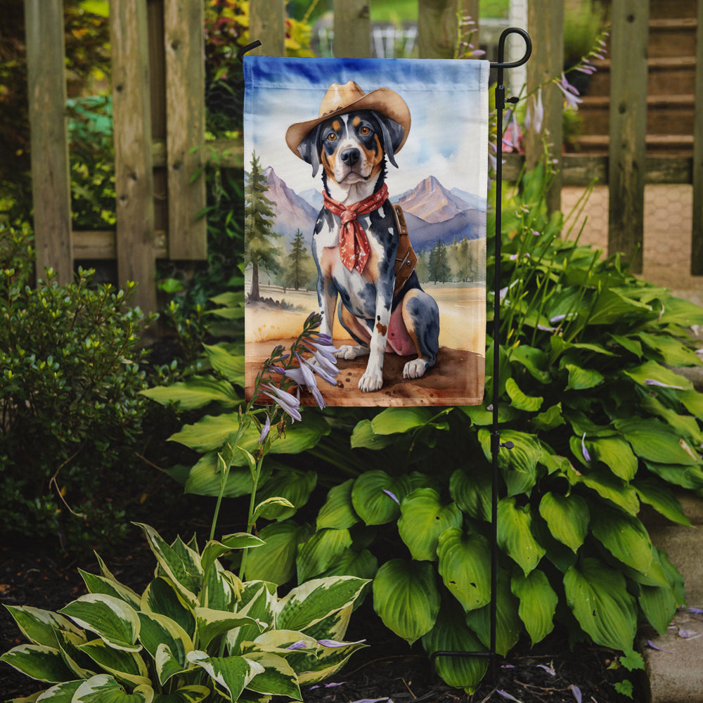 Catahoula Cowboy Welcome Garden Flag – Western Dog Yard Decor with Mountain Landscape