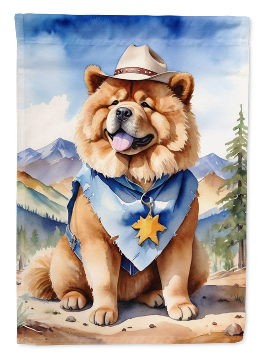 Chow Chow Cowboy Welcome Garden Flag – Western Dog Yard Decor with Mountain Landscape