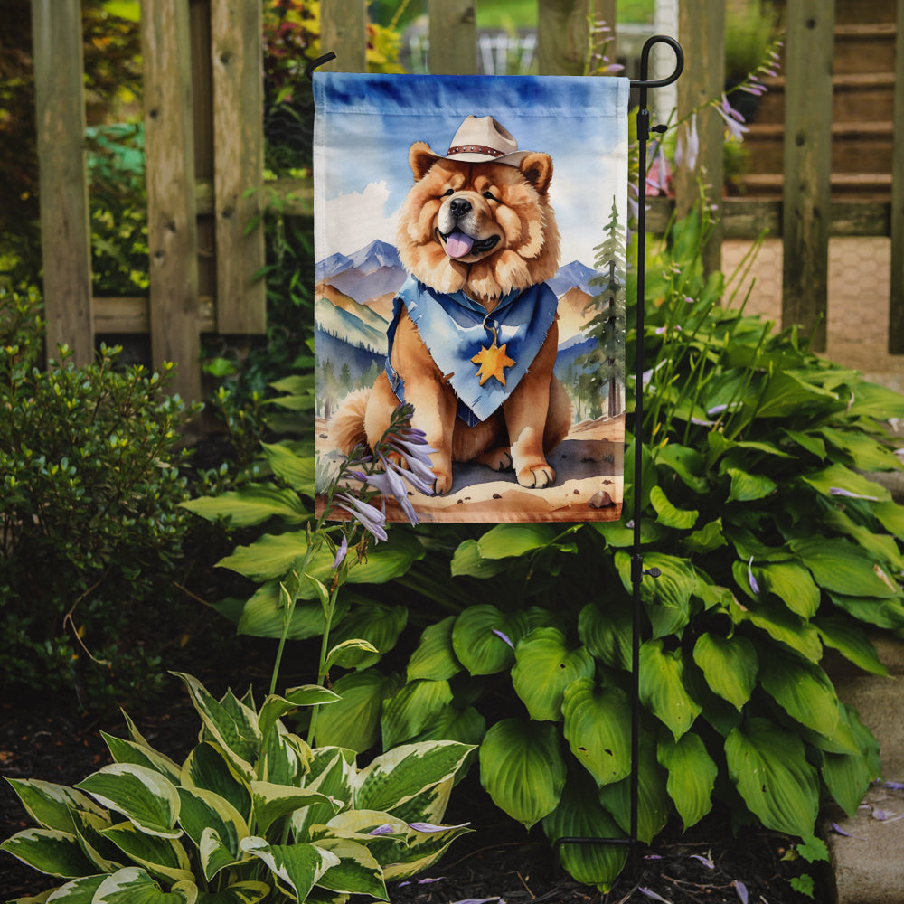 Chow Chow Cowboy Welcome Garden Flag – Western Dog Yard Decor with Mountain Landscape