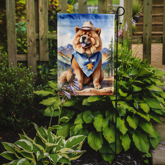 Chow Chow Cowboy Welcome Garden Flag – Western Dog Yard Decor with Mountain Landscape