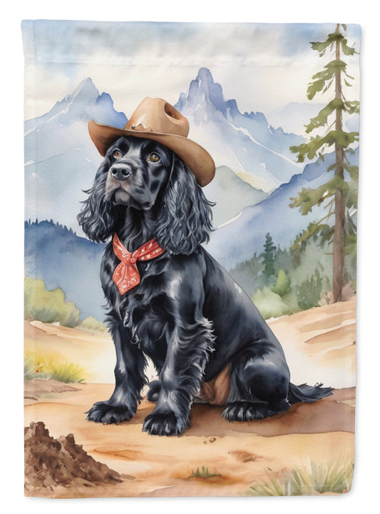 Cocker Spaniel Cowboy Welcome Garden Flag – Western Dog Yard Decor with Mountain Landscape