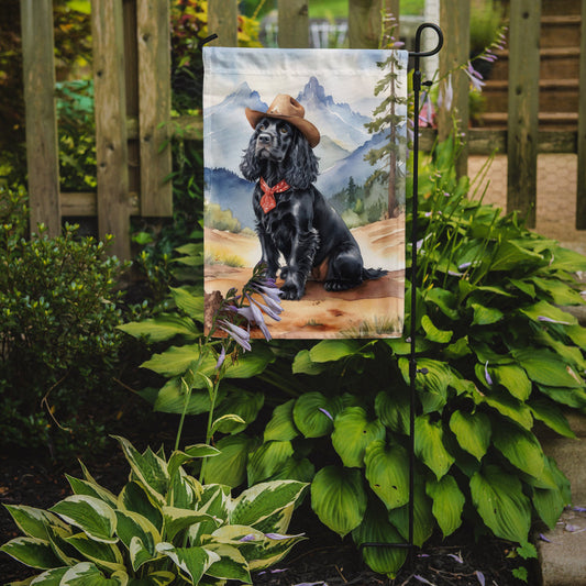 Cocker Spaniel Cowboy Welcome Garden Flag – Western Dog Yard Decor with Mountain Landscape