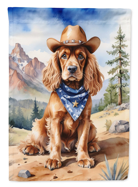 Cocker Spaniel Cowboy Welcome Garden Flag – Western Dog Yard Decor with Mountain Landscape