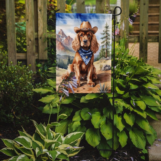 Cocker Spaniel Cowboy Welcome Garden Flag – Western Dog Yard Decor with Mountain Landscape