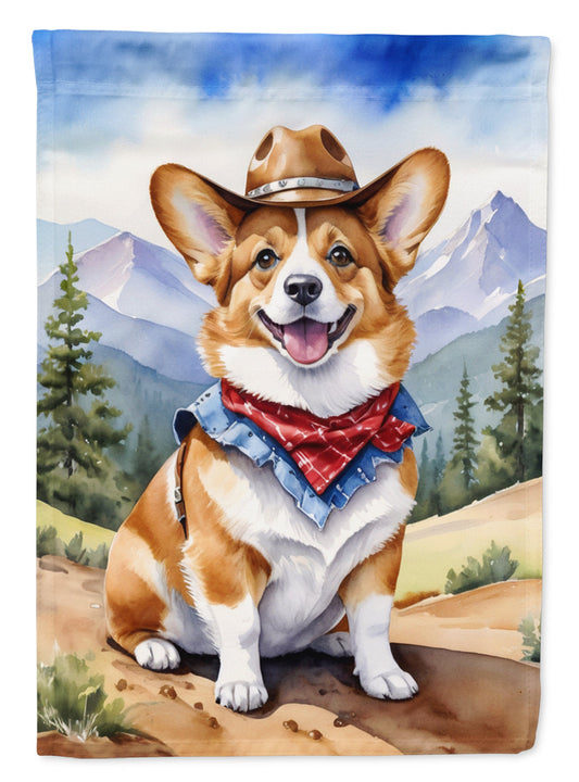 Corgi Cowboy Welcome Garden Flag – Western Dog Yard Decor with Mountain Landscape