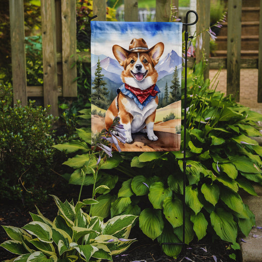 Corgi Cowboy Welcome Garden Flag – Western Dog Yard Decor with Mountain Landscape