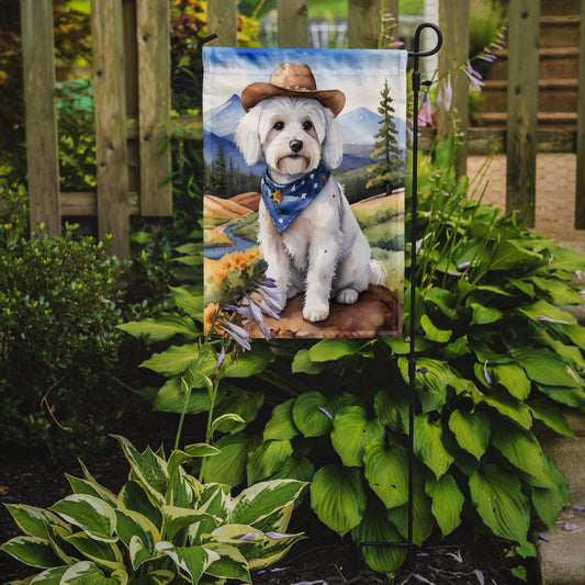 Coton de Tulear Cowboy Welcome Garden Flag – Western Dog Yard Decor with Mountain Landscape