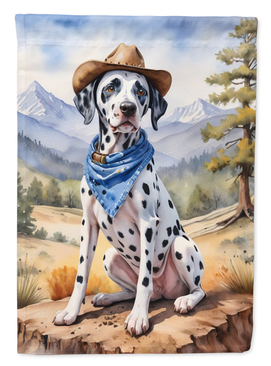 Dalmatian Cowboy Welcome Garden Flag – Western Dog Yard Decor with Mountain Landscape