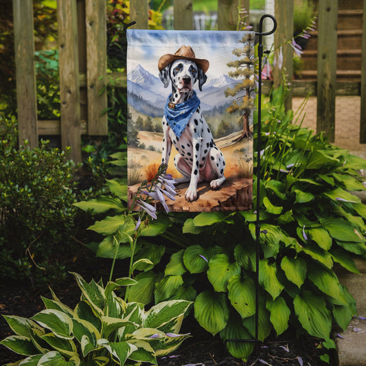 Dalmatian Cowboy Welcome Garden Flag – Western Dog Yard Decor with Mountain Landscape