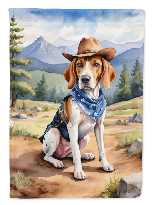 English Foxhound Cowboy Welcome Garden Flag – Western Dog Yard Decor with Mountain Landscape