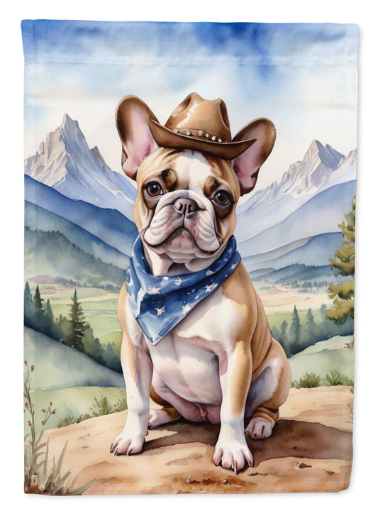 French Bulldog Cowboy Welcome Garden Flag – Western Dog Yard Decor with Mountain Landscape
