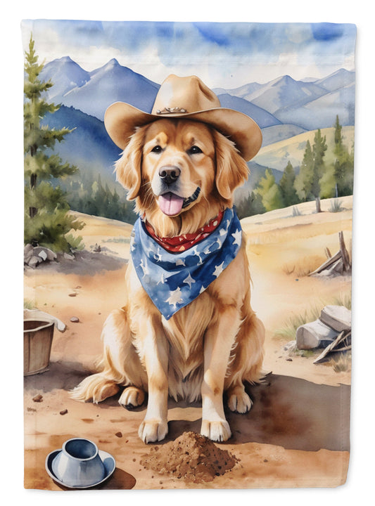 Golden Retriever Cowboy Welcome Garden Flag – Western Dog Yard Decor with Mountain Landscape