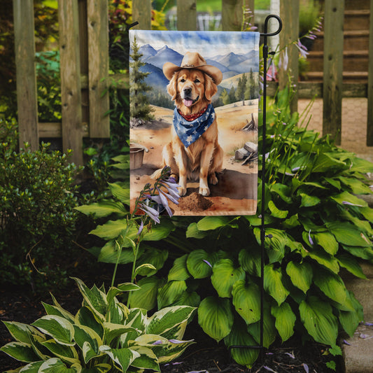Golden Retriever Cowboy Welcome Garden Flag – Western Dog Yard Decor with Mountain Landscape