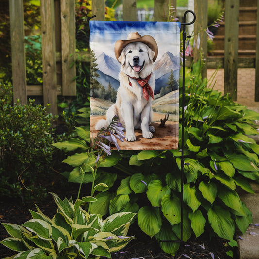 Great Pyrenees Cowboy Welcome Garden Flag – Western Dog Yard Decor with Mountain Landscape