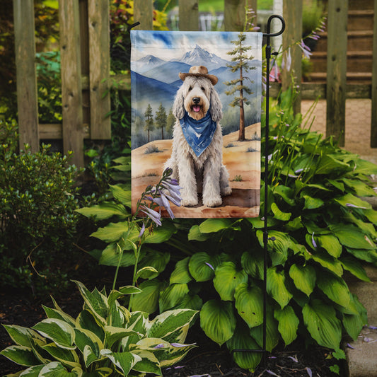 Komondor Cowboy Welcome Garden Flag – Western Dog Yard Decor with Mountain Landscape