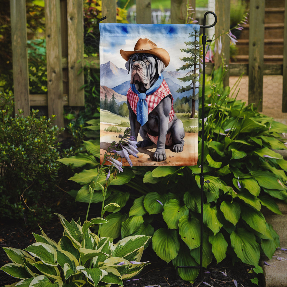 Neapolitan Mastiff Cowboy Welcome Garden Flag – Western Dog Yard Decor with Mountain Landscape