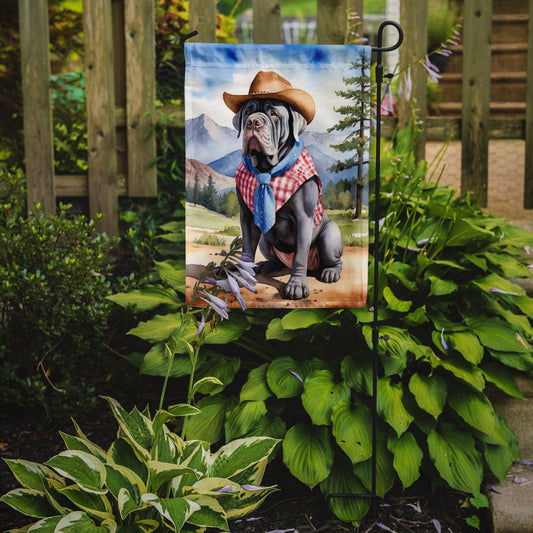 Neapolitan Mastiff Cowboy Welcome Garden Flag – Western Dog Yard Decor with Mountain Landscape