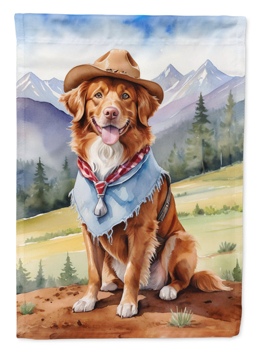 Nova Scotia Duck Tolling Retriever Cowboy Welcome Garden Flag – Western Dog Yard Decor with Mountain Landscape