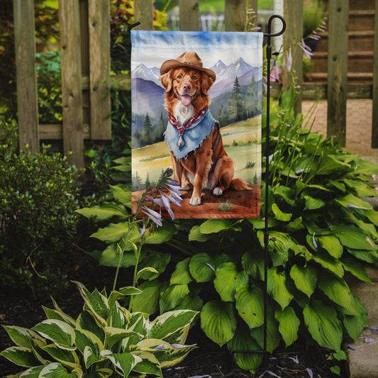 Nova Scotia Duck Tolling Retriever Cowboy Welcome Garden Flag – Western Dog Yard Decor with Mountain Landscape