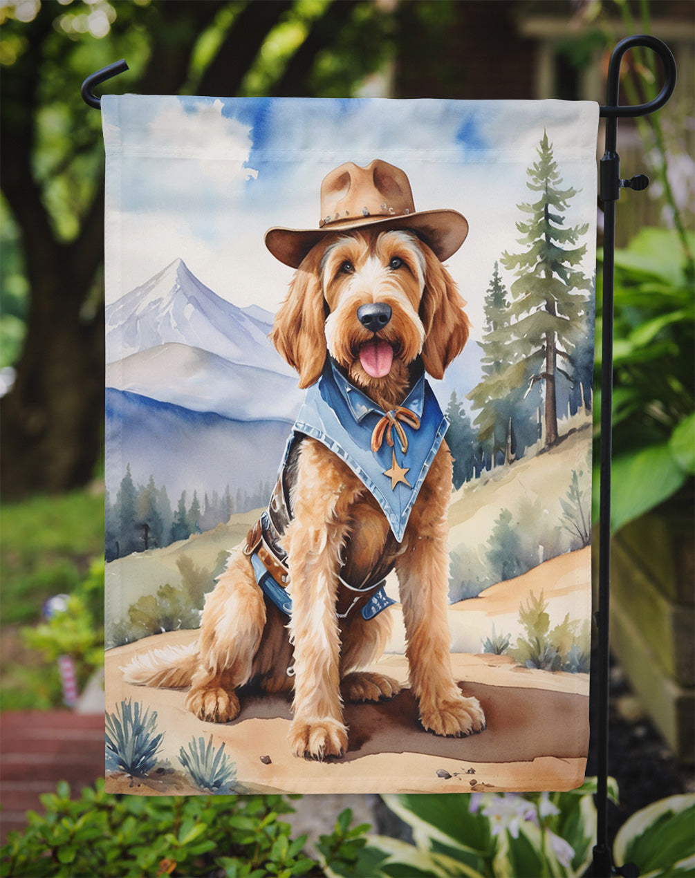 Otterhound Cowboy Welcome Garden Flag – Western Dog Yard Decor with Mountain Landscape