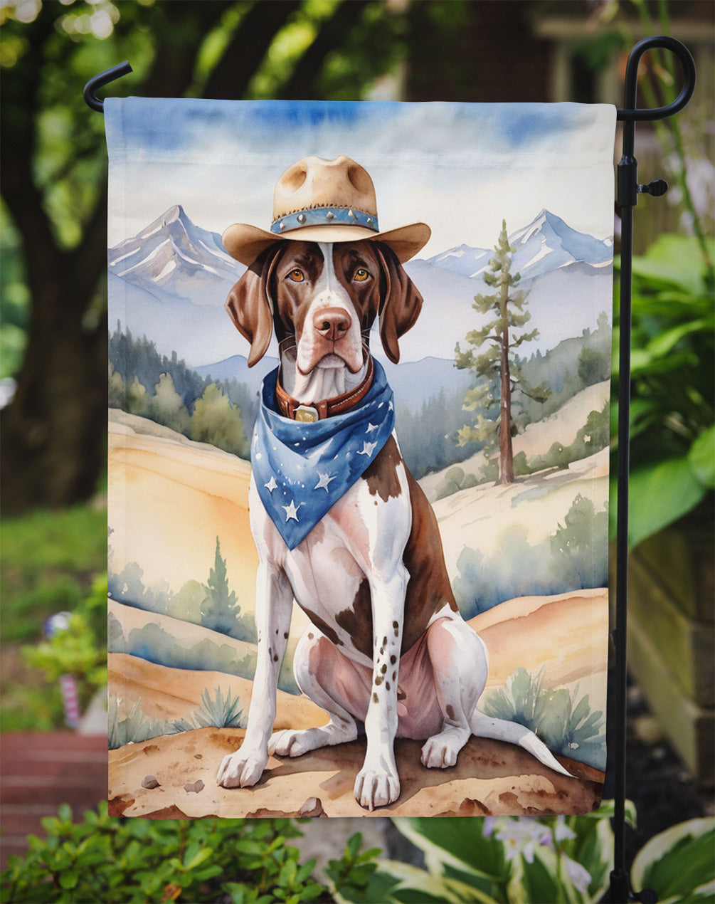 Pointer Cowboy Welcome Garden Flag – Western Dog Yard Decor with Mountain Landscape