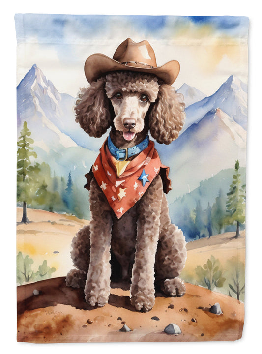 Poodle Cowboy Welcome Garden Flag – Western Dog Yard Decor with Mountain Landscape