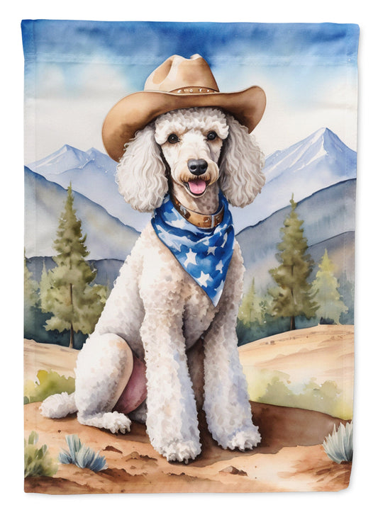 Poodle Cowboy Welcome Garden Flag – Western Dog Yard Decor with Mountain Landscape