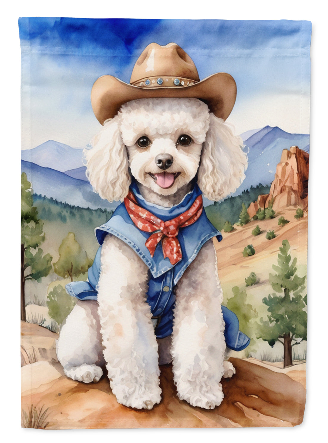Poodle Cowboy Welcome Garden Flag – Western Dog Yard Decor with Mountain Landscape