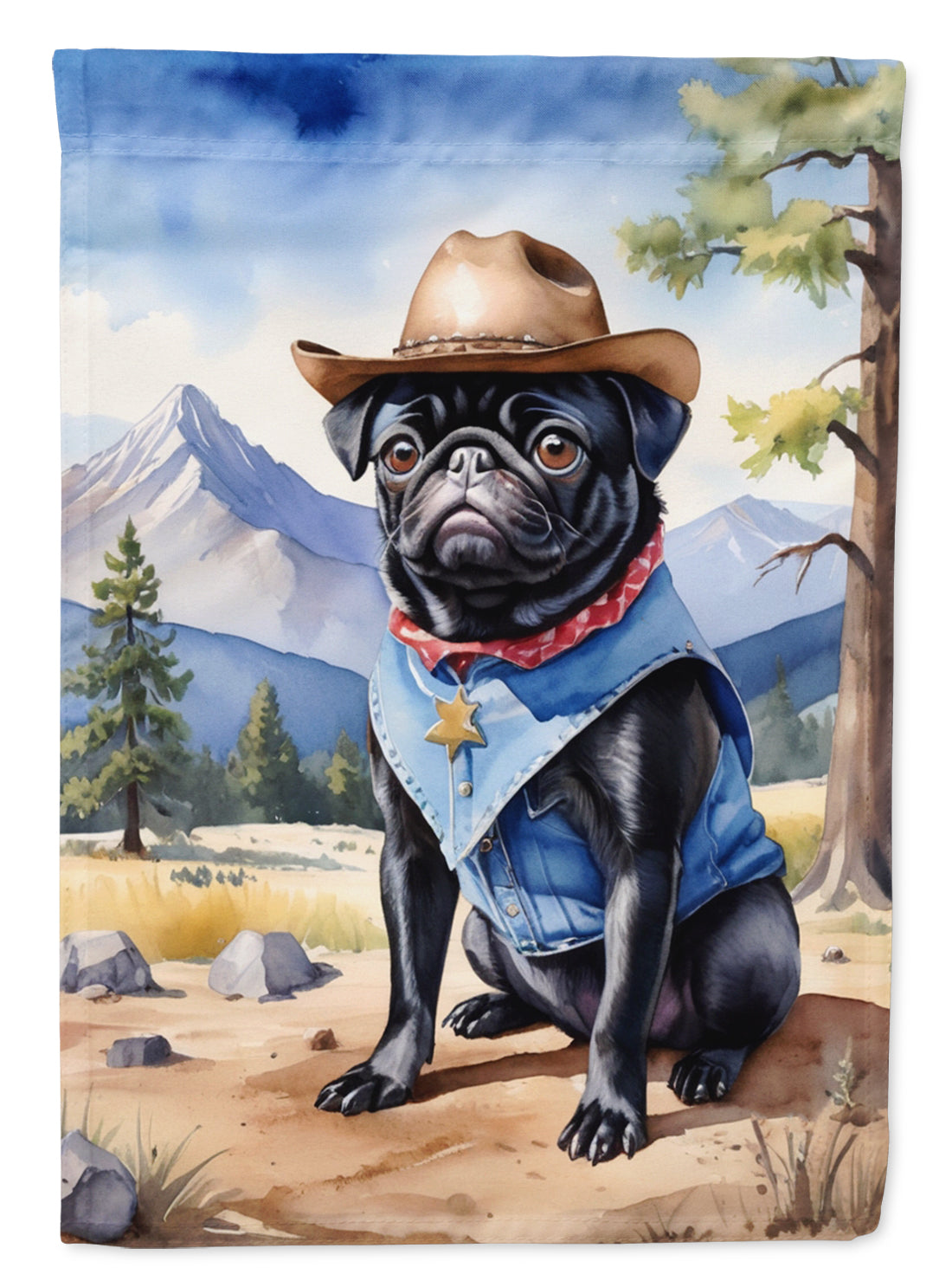 Pug Cowboy Welcome House Flag