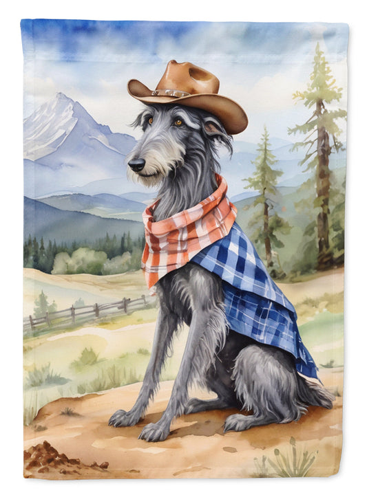 Scottish Deerhound Cowboy Welcome Garden Flag – Western Dog Yard Decor with Mountain Landscape