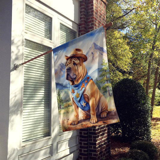 Shar Pei Cowboy Welcome House Flag