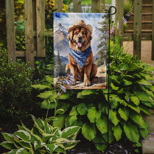 Tibetan Mastiff Cowboy Welcome Garden Flag – Western Dog Yard Decor with Mountain Landscape