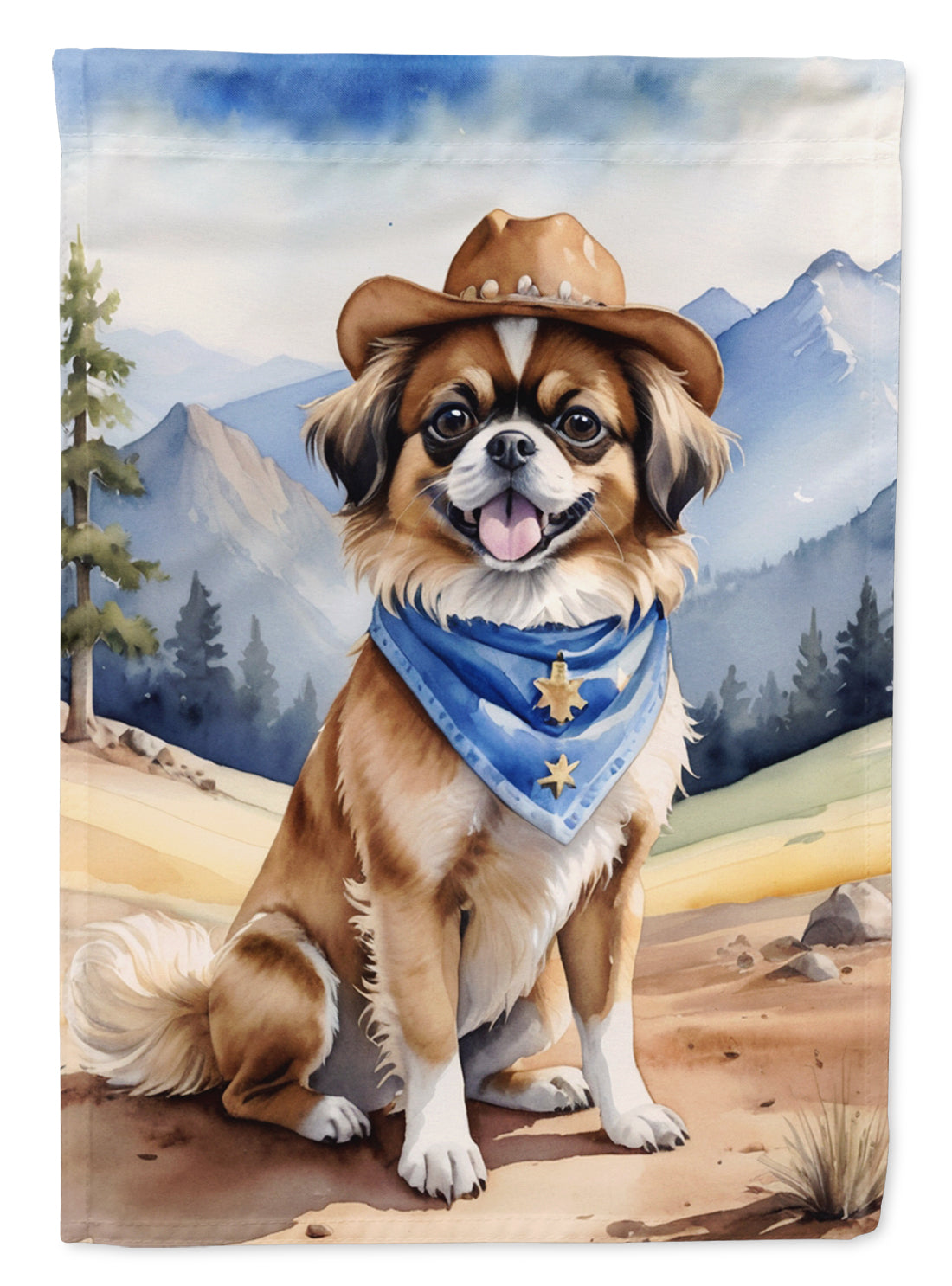 Tibetan Spaniel Cowboy Welcome House Flag