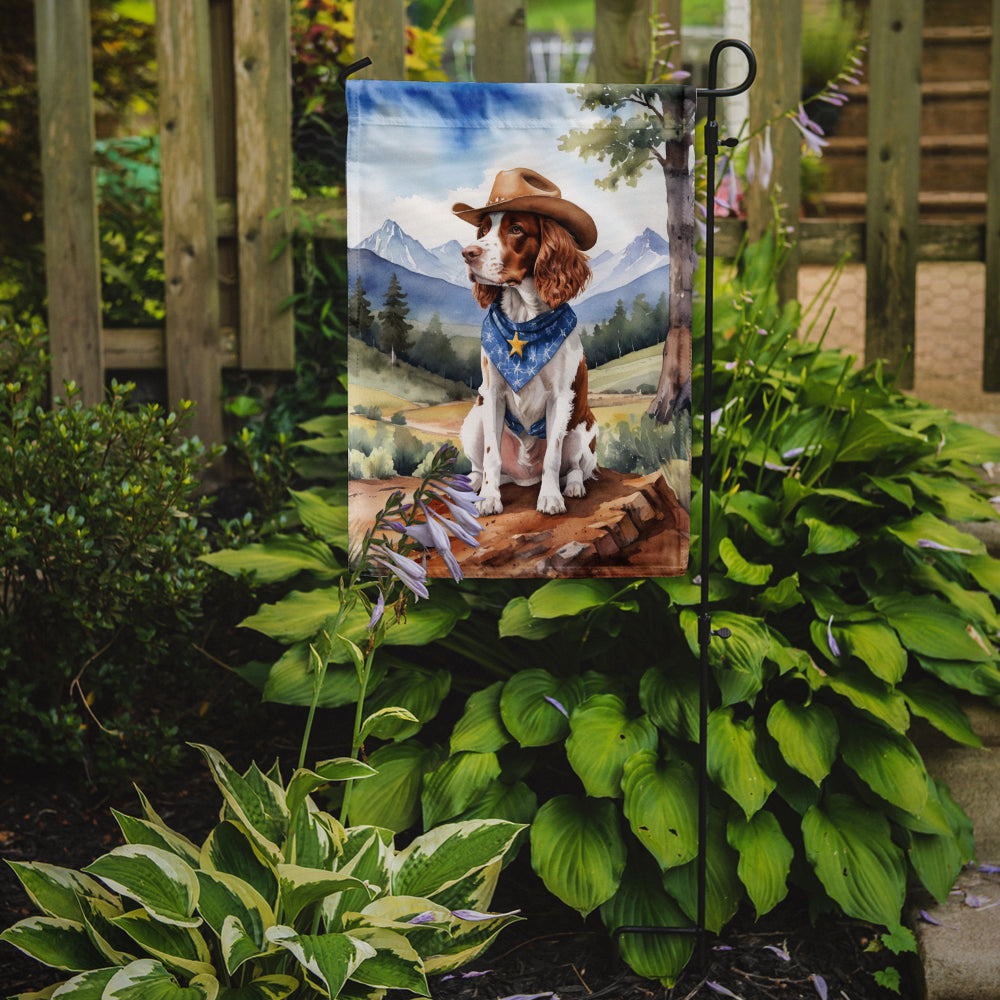 Welsh Springer Spaniel Cowboy Welcome Garden Flag – Western Dog Yard Decor with Mountain Landscape