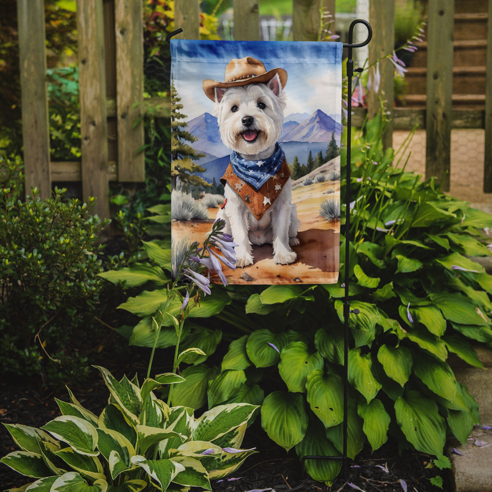 Westie Cowboy Welcome Garden Flag – Western Dog Yard Decor with Mountain Landscape