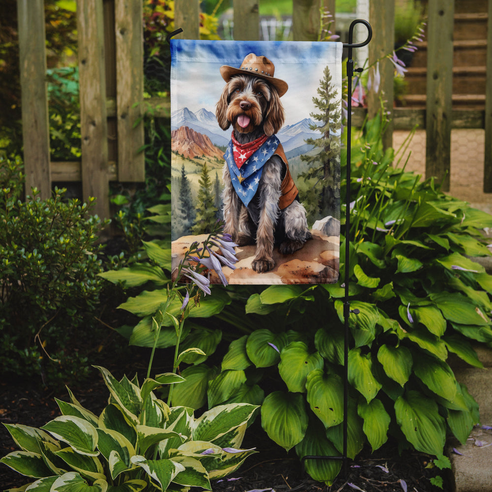 Wirehaired Pointing Griffon Cowboy Welcome Garden Flag – Western Dog Yard Decor with Mountain Landscape
