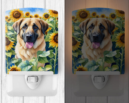 Anatolian Shepherd in Sunflowers Ceramic Night Light