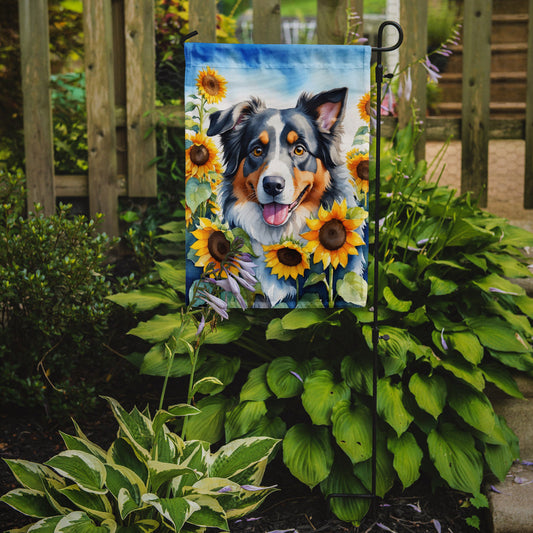 Australian Shepherd in Sunflowers Garden Flag – Bright Dog-Themed Yard Decor